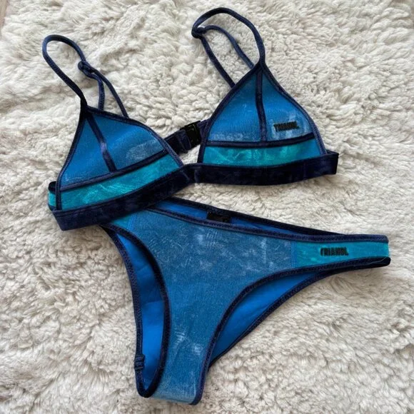 Triangl Two-Piece Velvet Neoprene Bikini Set Tootsie-Blue Moon Size XXS - Picture 8 of 12